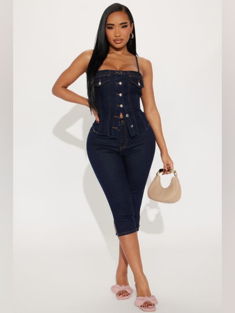 NWT Designer Dark Denim 2-Piece Corset & Pant Set – Size 3XL / Luxury Streetwear